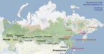 Схема маршрута ТрансРоссия Москва—Владивосток 2008 год